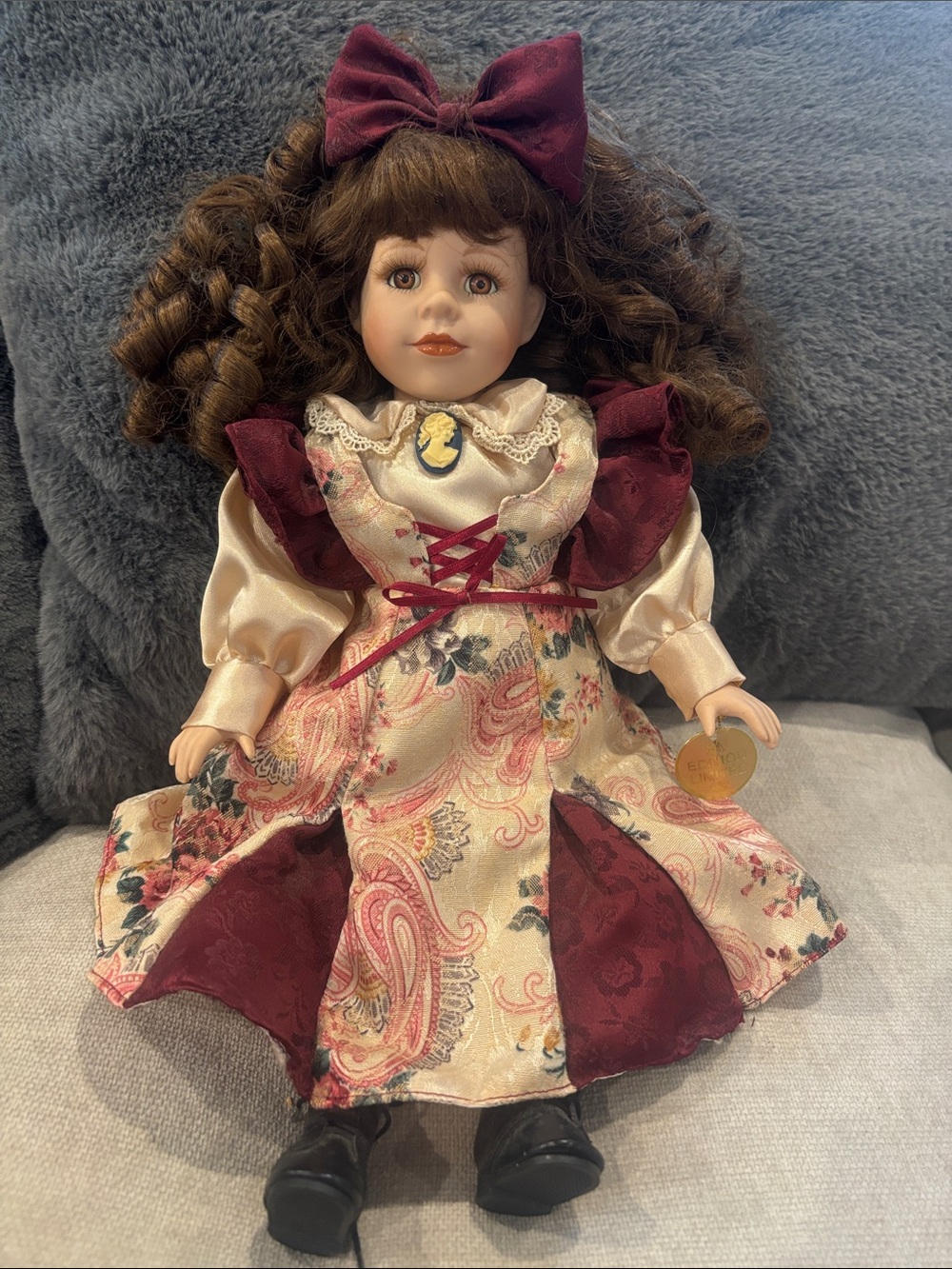 Colkectir’s Choice Classic Burgundy & Cream Porcelain Doll (no box)